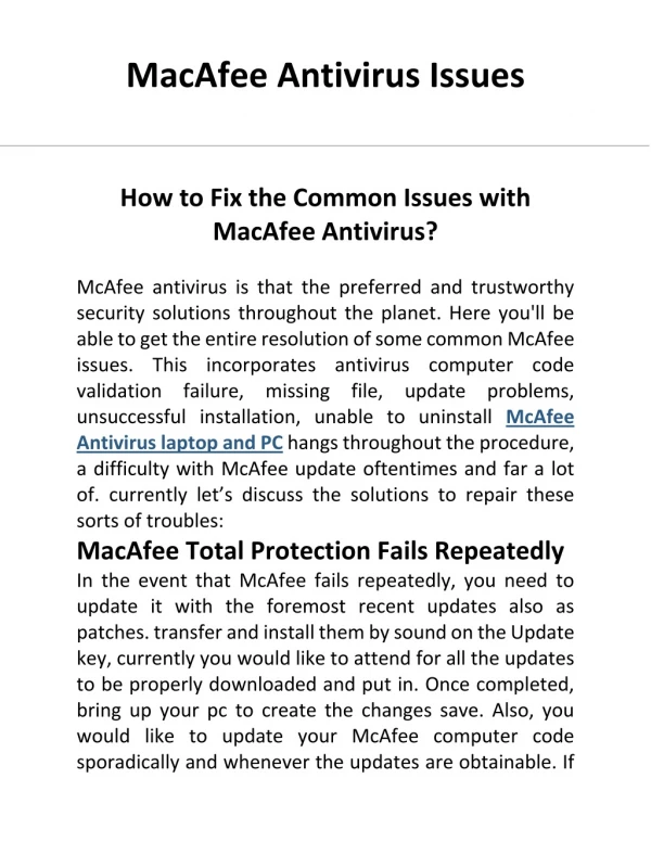McAfee Antivirus Issues