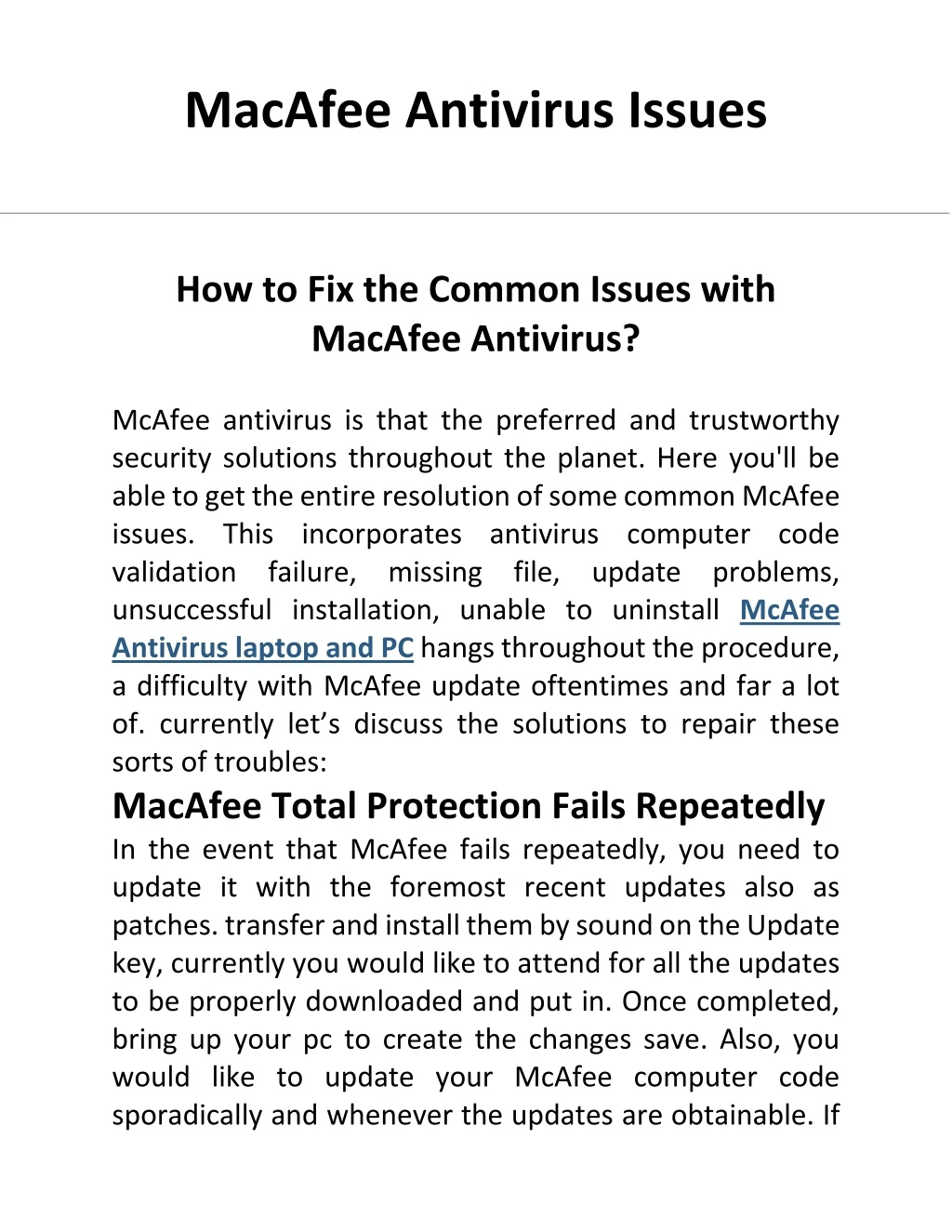 macafee antivirus issues