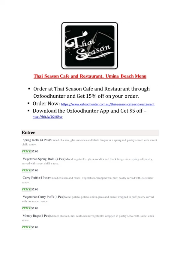 25% Off -Thai Season Cafe and Restaurant-Umina Beach - Order Food Online