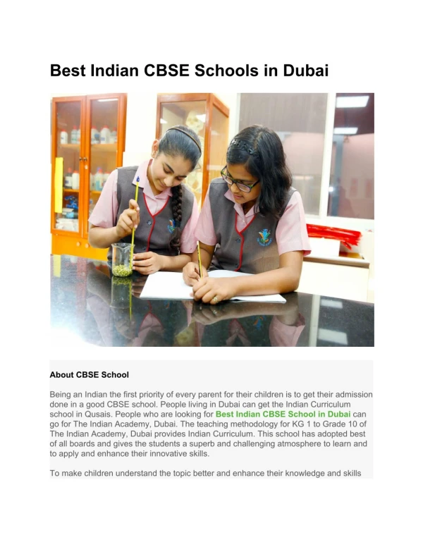 Best Indian CBSE Schools in Dubai