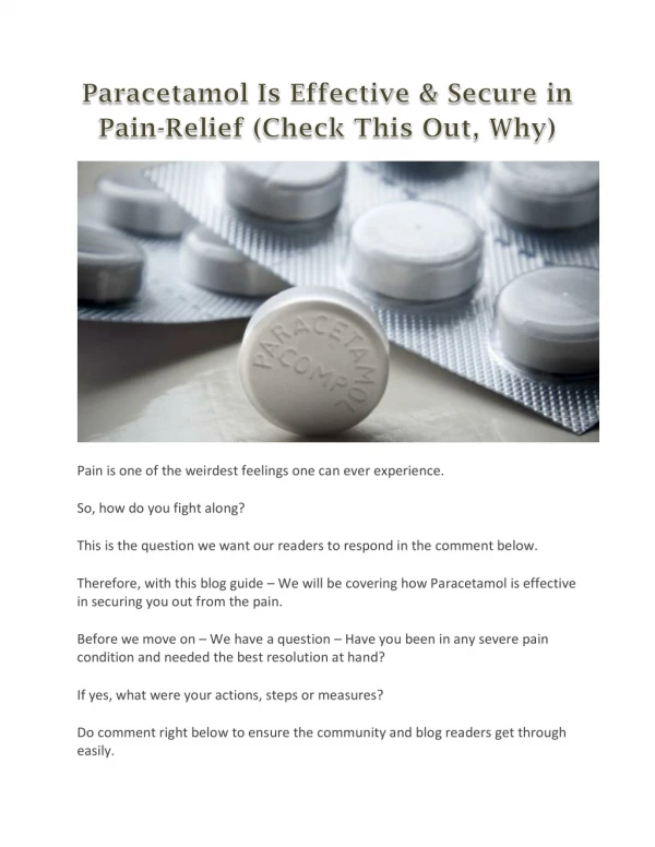 Paracetamol Is Effective & Secure in Pain-Relief (Check This Out, Why)