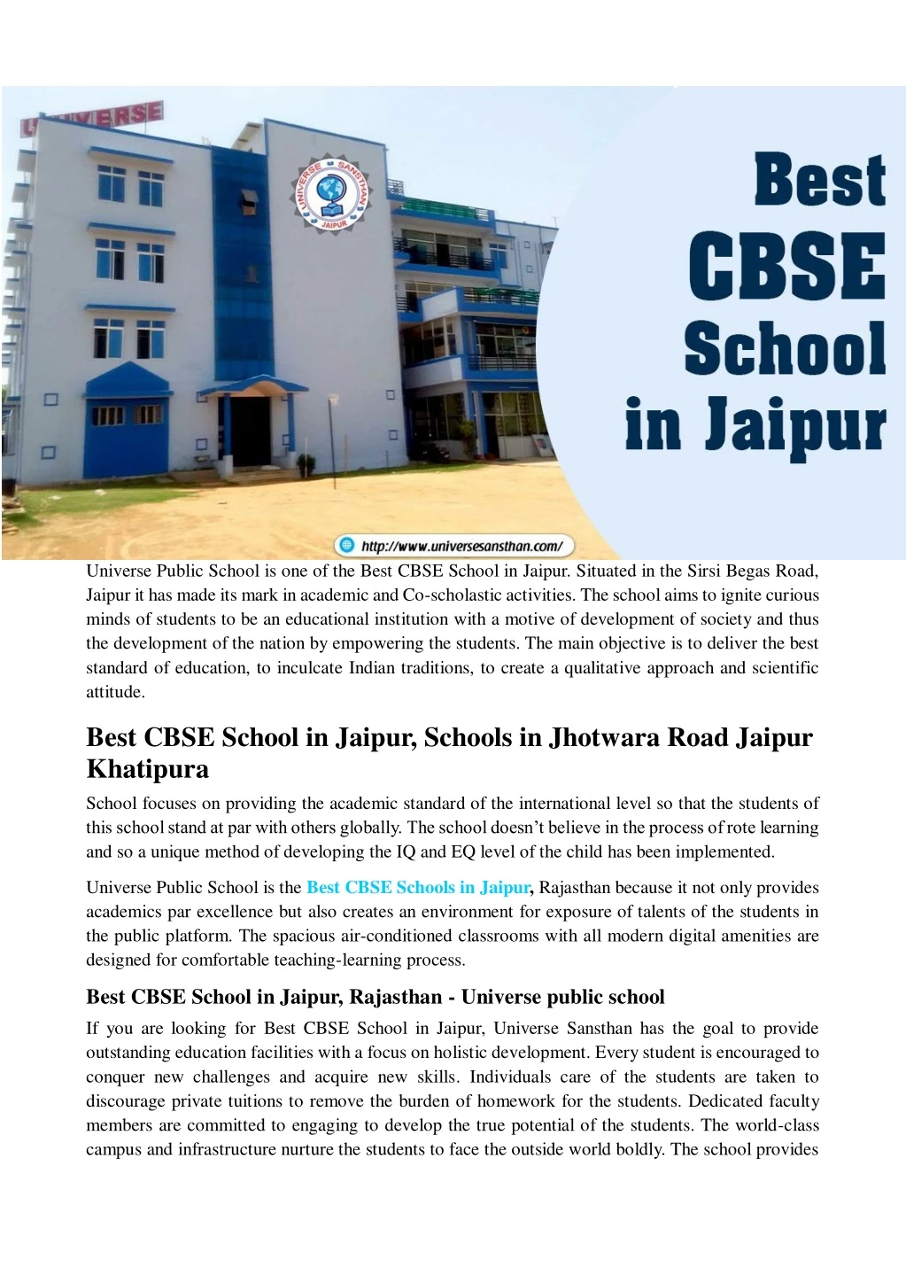 universe public school is one of the best cbse