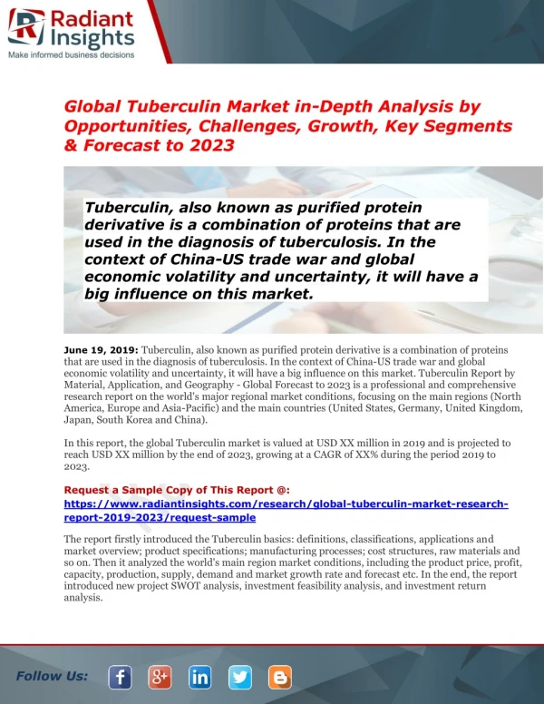 Analyze the Global Tuberculin Market to See Strong Growth by 2023