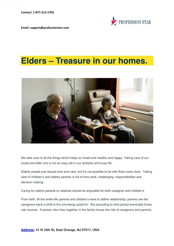 Elders – Treasure in our homes.