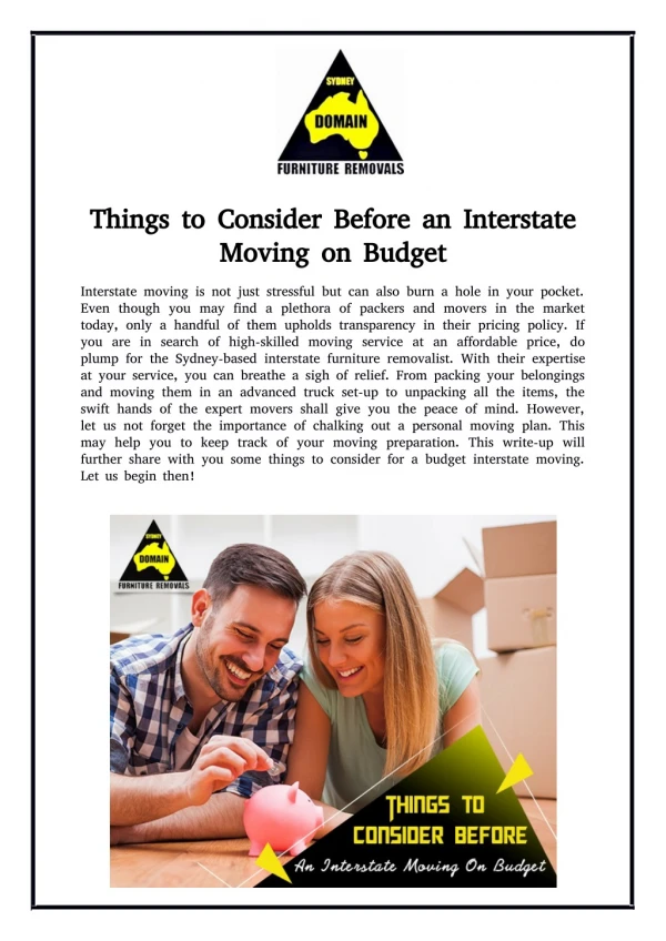 Things to Consider Before an Interstate Moving on Budget