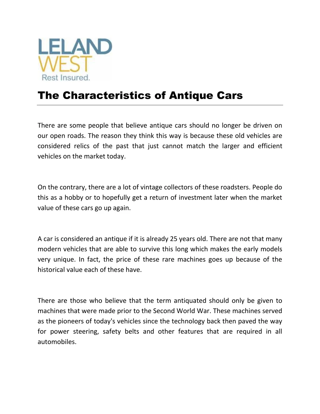 the characteristics of antique cars