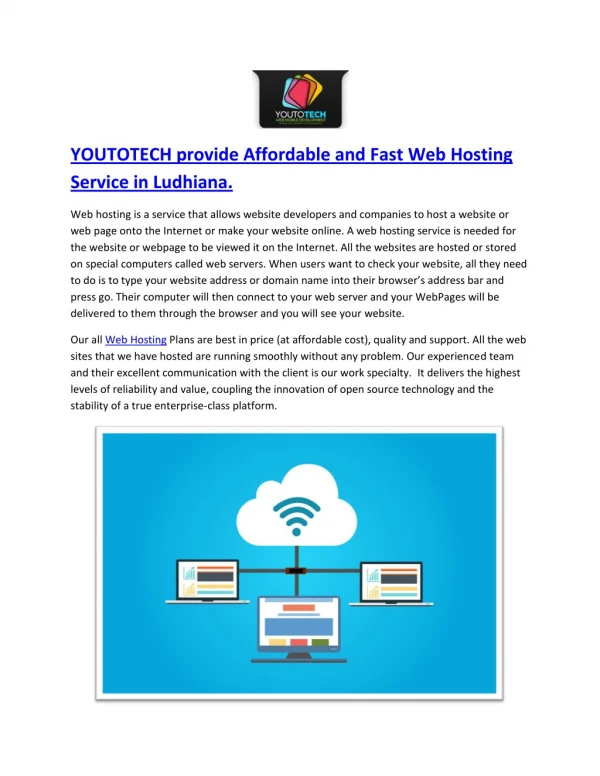 YOUTOTECH provide Affordable and Fast Web Hosting Service in Ludhiana.