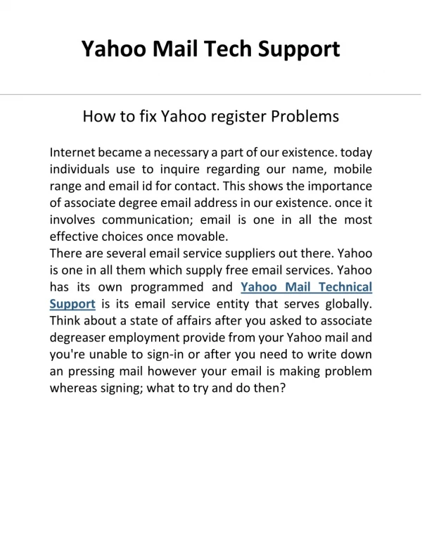 Yahoo Mail Tech Support