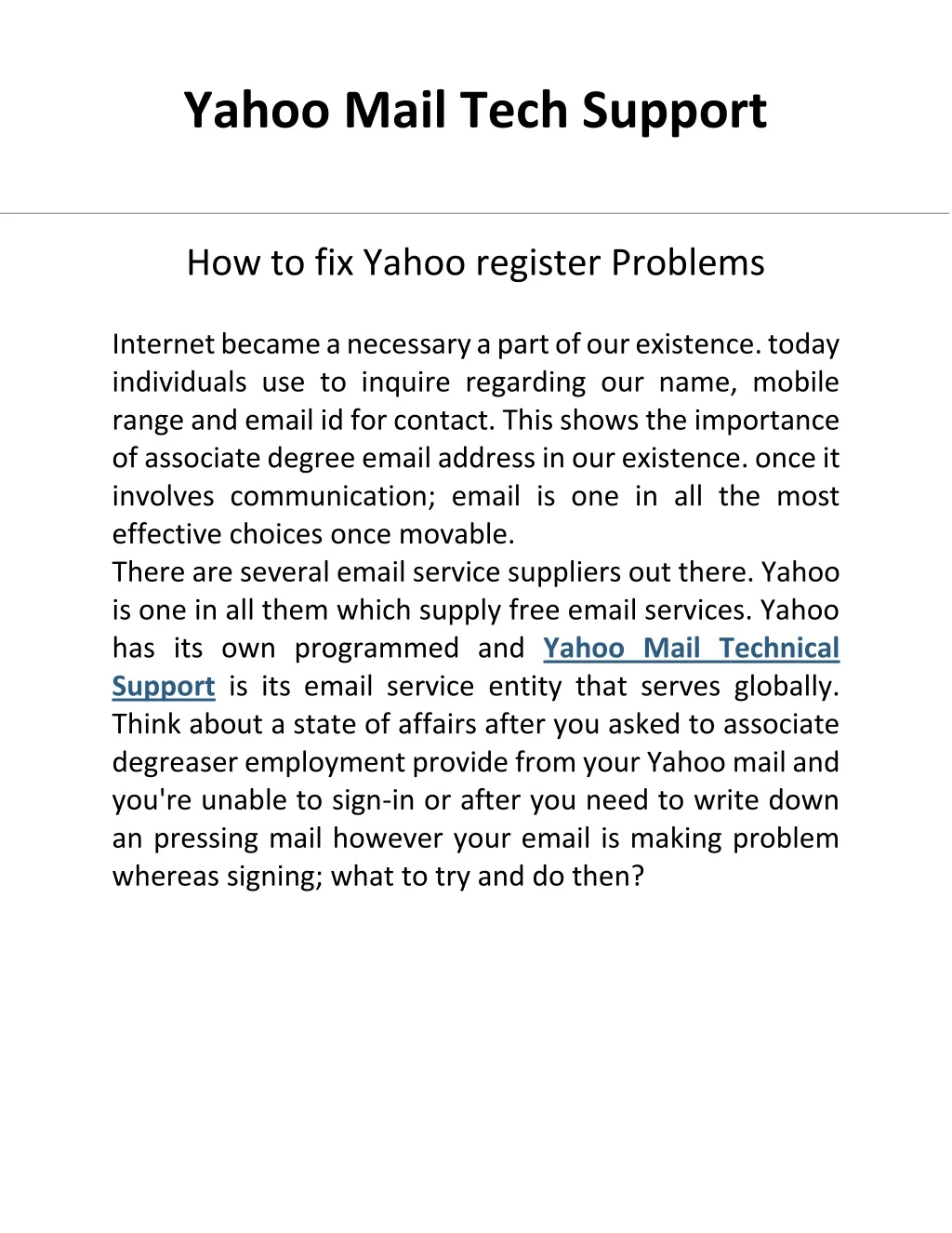yahoo mail tech support