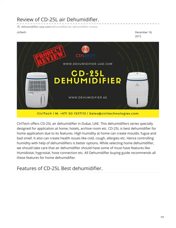 Review of CD-25L air Dehumidifier #homedehumidifier #minidehumidifier #roomdehumidifier