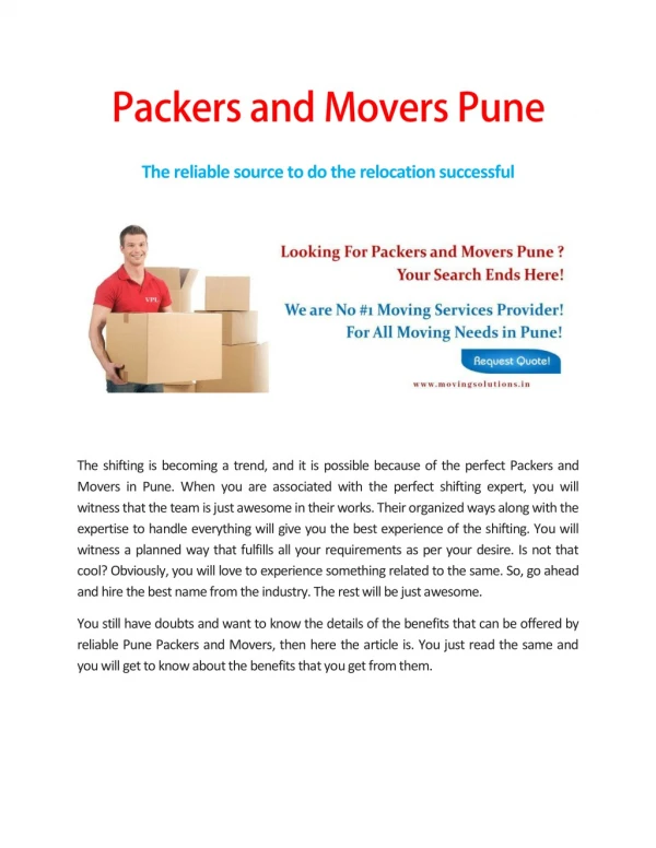 Packers and Movers Pune: The reliable source to do the relocation successful