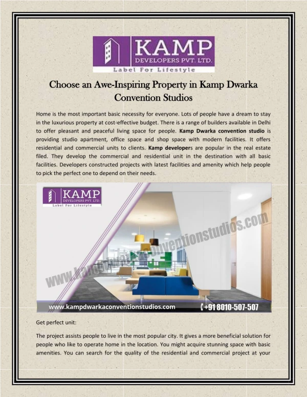 Choose an Awe-Inspiring Property In Kamp Dwarka Convention Studios