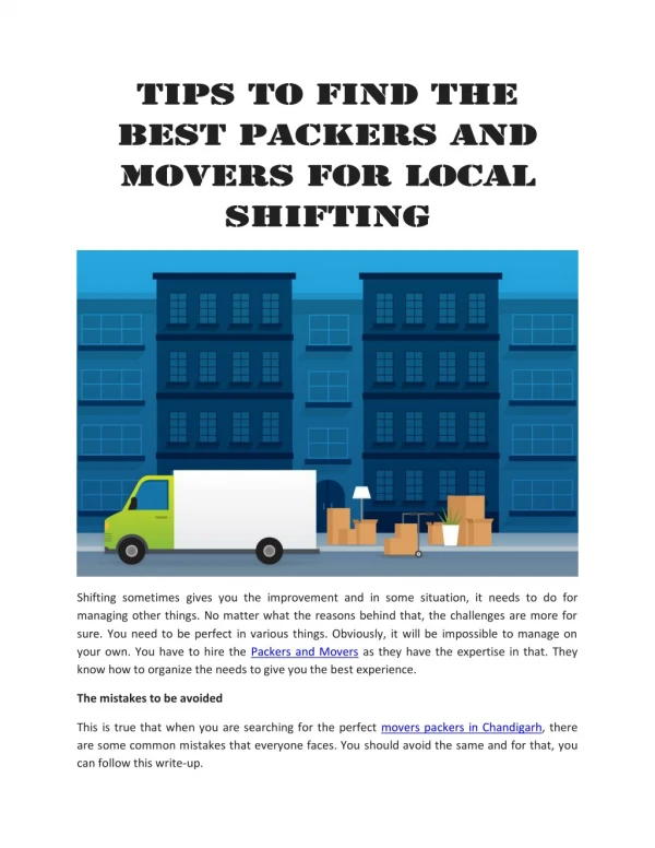 Tips to Find the Best Packers and Movers for Local Shifting