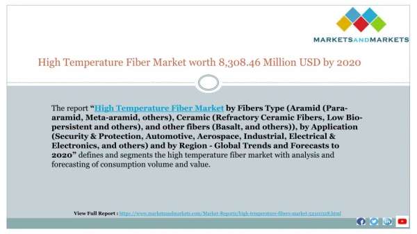 High Temperature Fiber Market worth 8,308.46 Million USD by 2020