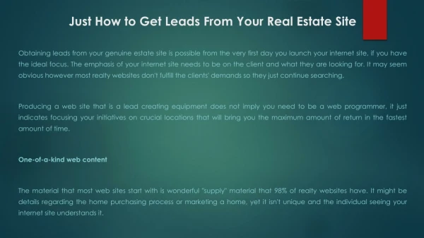 Just How to Get Leads From Your Real Estate Site
