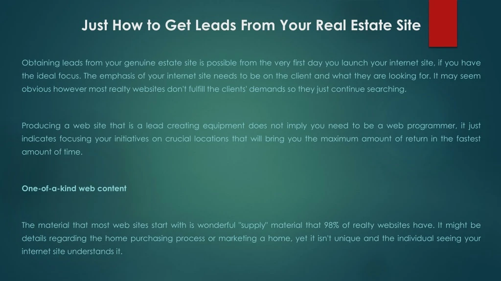 just how to get leads from your real estate site