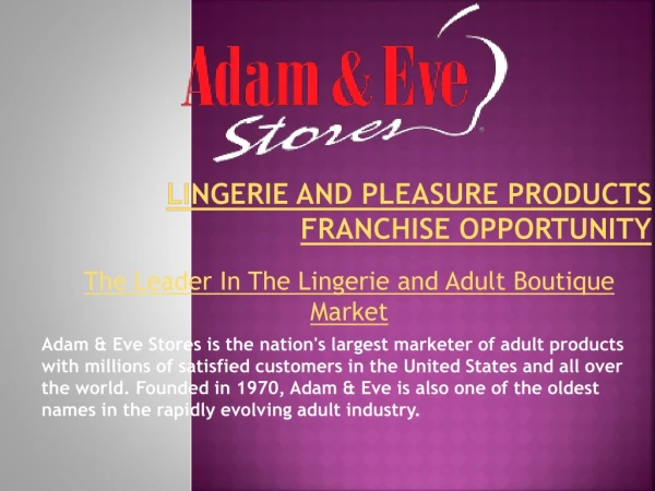 Lingerie and Pleasure Products Franchise Opportunity