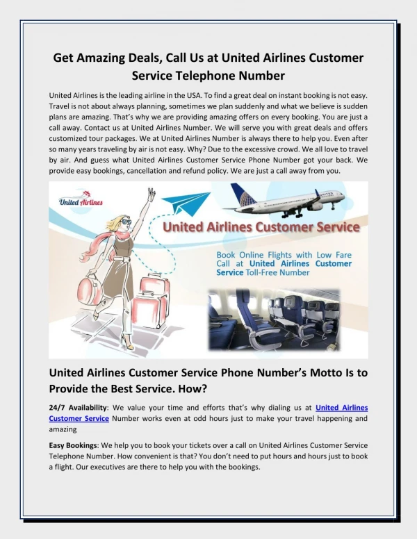 Garb the best offers and discount with United Airlines Customer Service