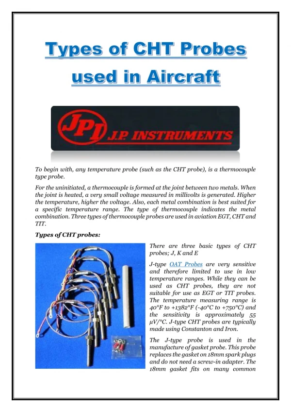 Types of CHT Probes used in Aircraft