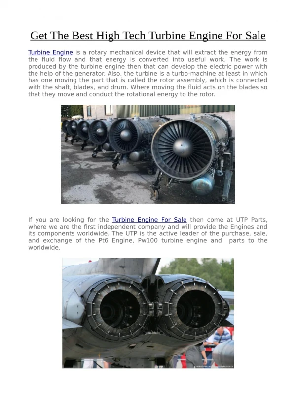 Get The High Tech Turbine Engine For Sale