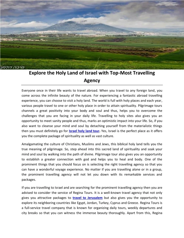 Explore the Holy Land of Israel with Top-Most Travelling Agency