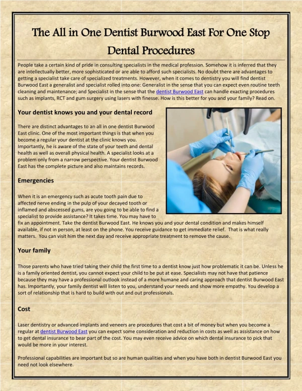 The All in One Dentist Burwood East For One Stop Dental Procedures