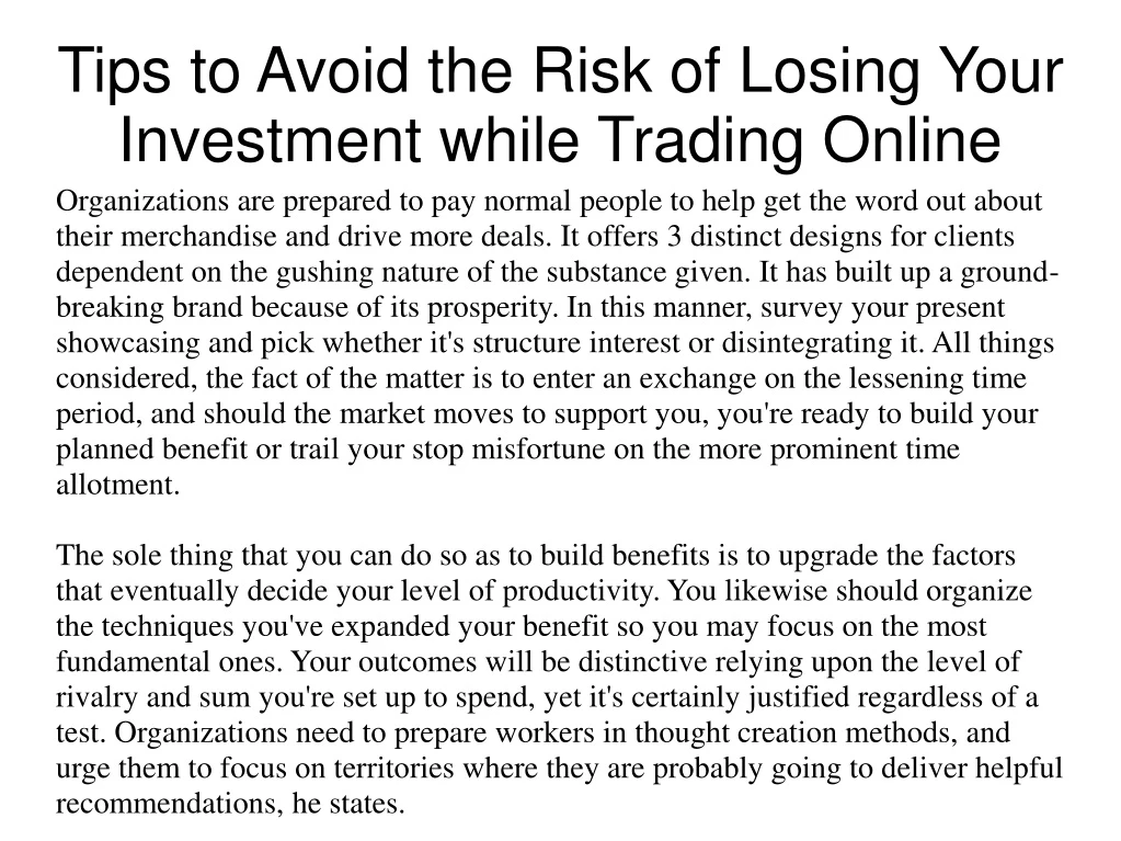 tips to avoid the risk of losing your investment while trading online