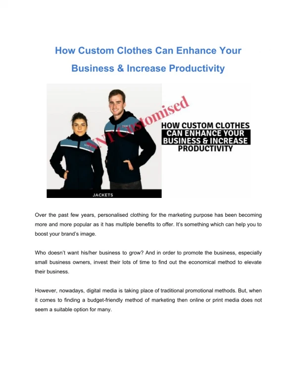 How Customised Workplace Uniform Can Affect the Business