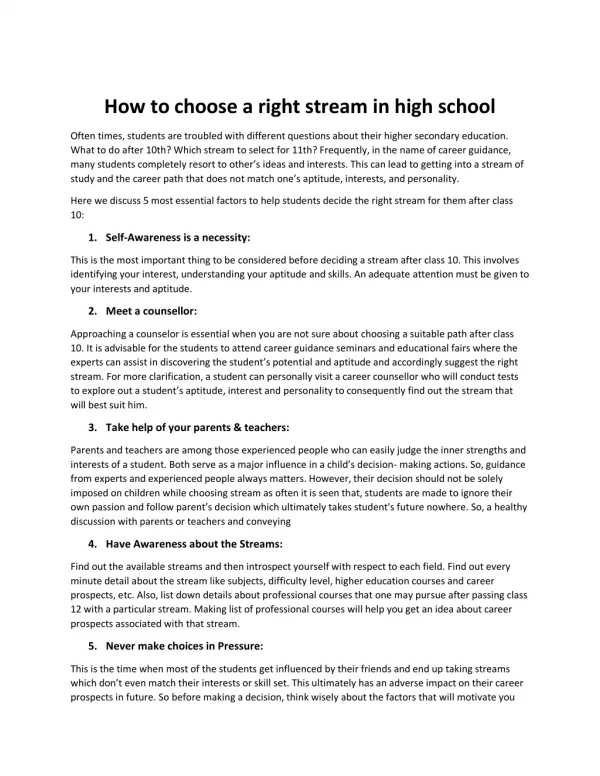 How to choose a right stream in high school