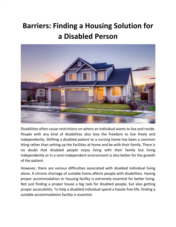 Barriers: Finding a Housing Solution for a Disabled Person