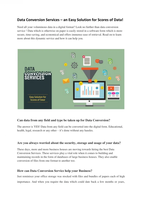 Outsource Data Conversion Services – an Easy Solution for Scores of Data!