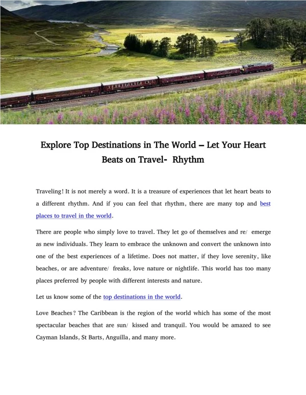 Explore Top Destinations in The World – Let Your Heart Beats on Travel-Rhythm