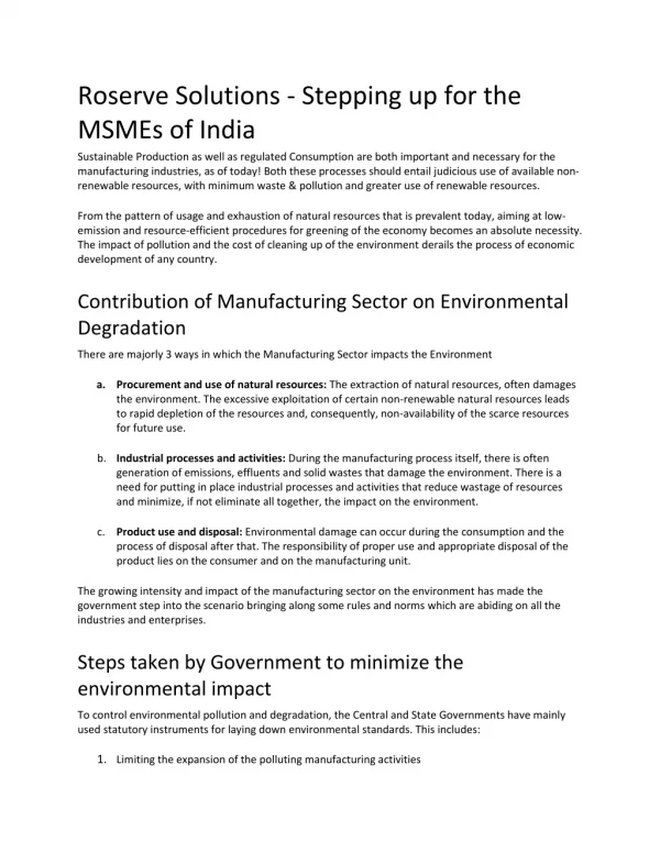 Roserve Solutions - Stepping up for the MSMEs of India