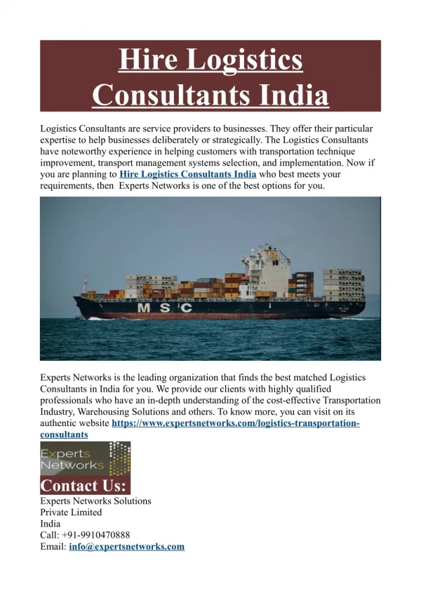 Hire Logistics Consultants India