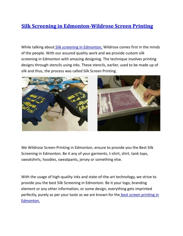 Silk Screening in Edmonton-Wildrose Screen Printing