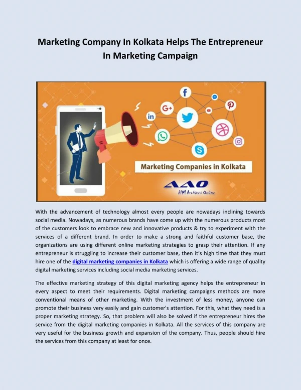 Marketing Company In Kolkata Helps The Entrepreneur In Marketing Campaign
