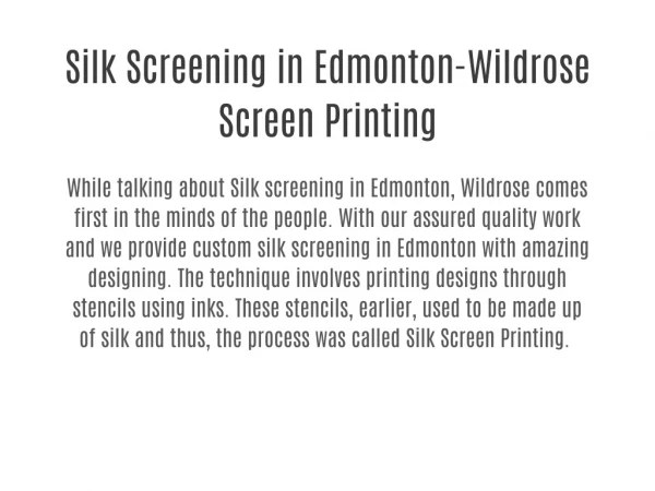 Silk Screening in Edmonton-Wildrose Screen Printing