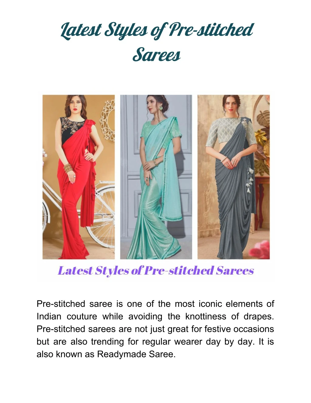 latest styles of pre stitched sarees