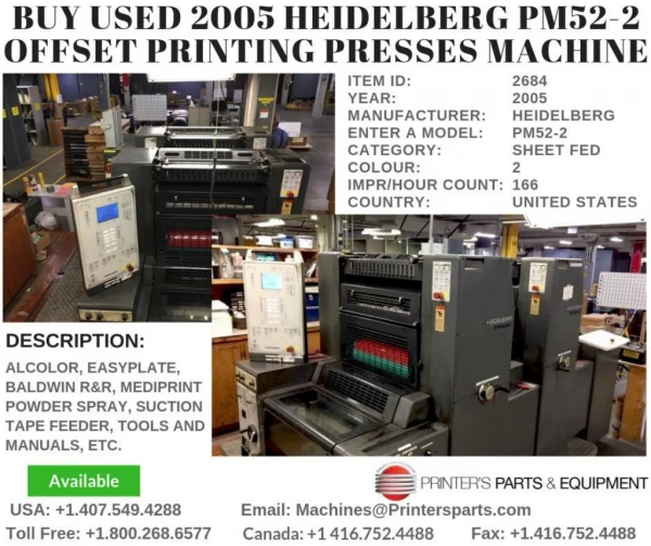 Buy Used 2005 Heidelberg PM52-2 Offset Printing Presses Machine