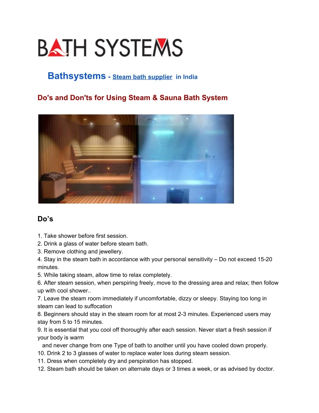 bathsystems steam bath supplier in india