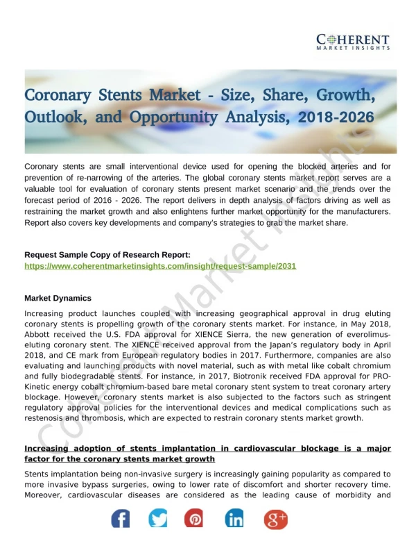 Coronary Stents Market: Foresees Skyrocketing Growth in the Coming Years