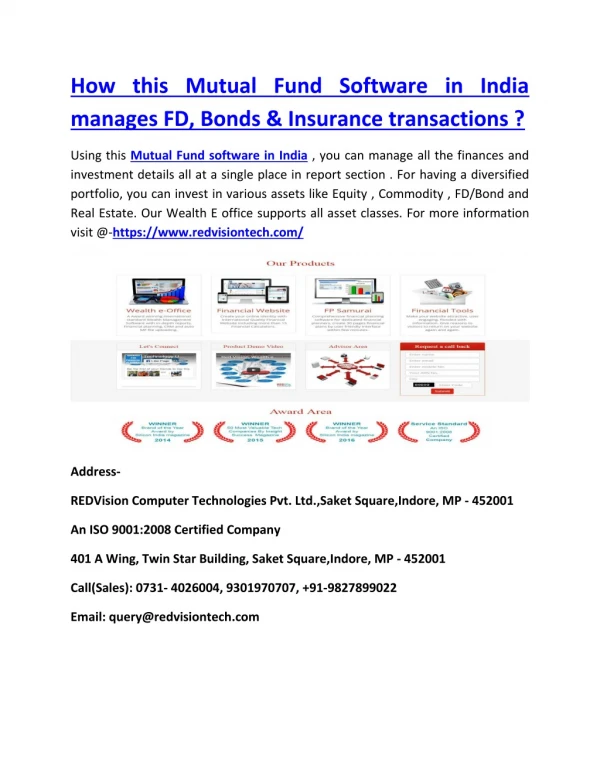 How this Mutual Fund Software in india manages FD, Bonds & Insurance transactions ?