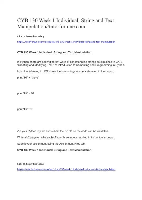 CYB 130 Week 1 Individual: String and Text Manipulation//tutorfortune.com