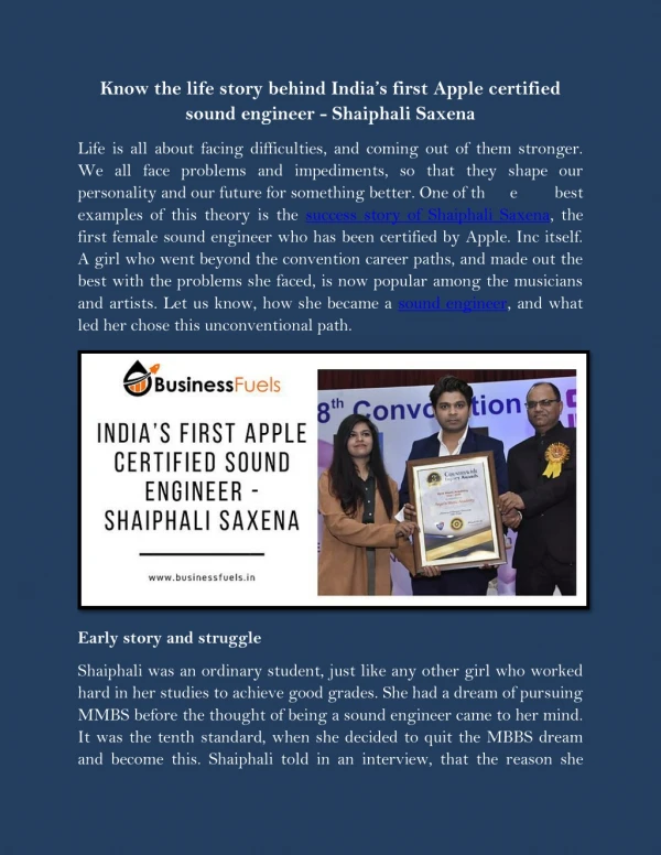 Know the life story behind India’s first Apple certified sound engineer - Shaiphali Saxena