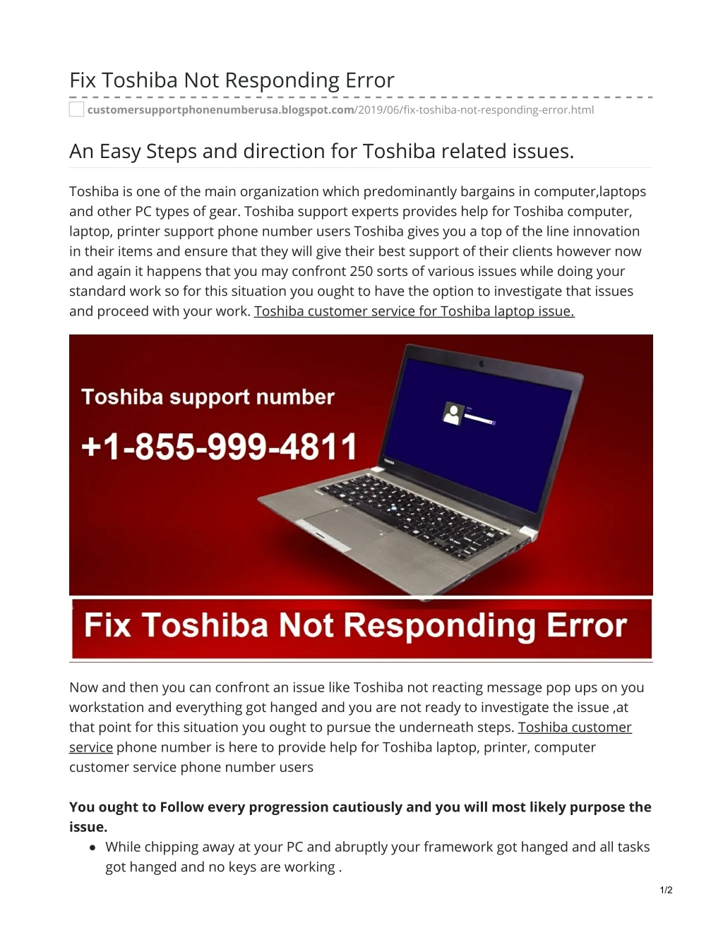 fix toshiba not responding error