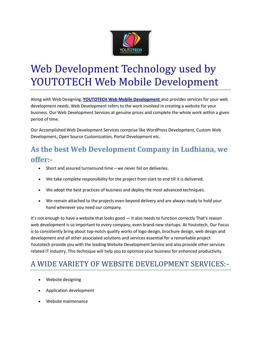 web development technology used by youtotech