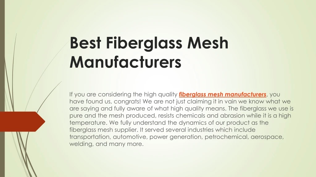 best fiberglass mesh manufacturers
