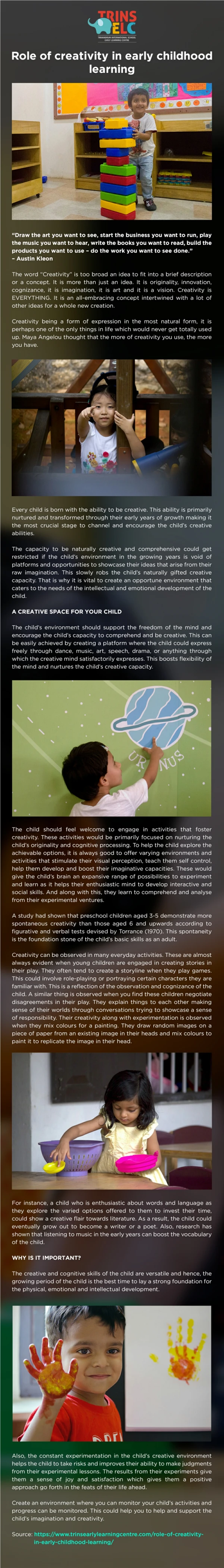 Role of Creativity in Early Childhood Learning | Trins ELC