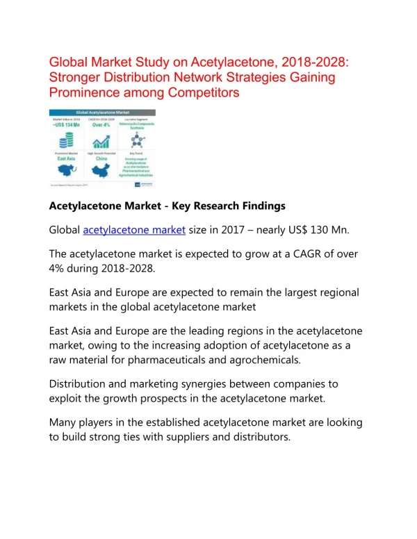 Acetylacetone Market to Record CAGR of 4% Increase in Revenue by 2028