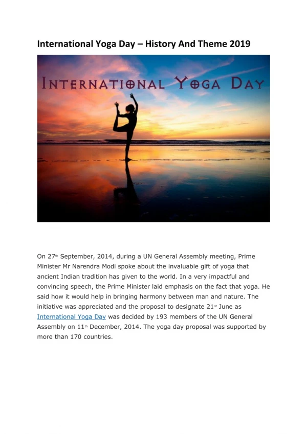 International Yoga Day – History And Theme 2019